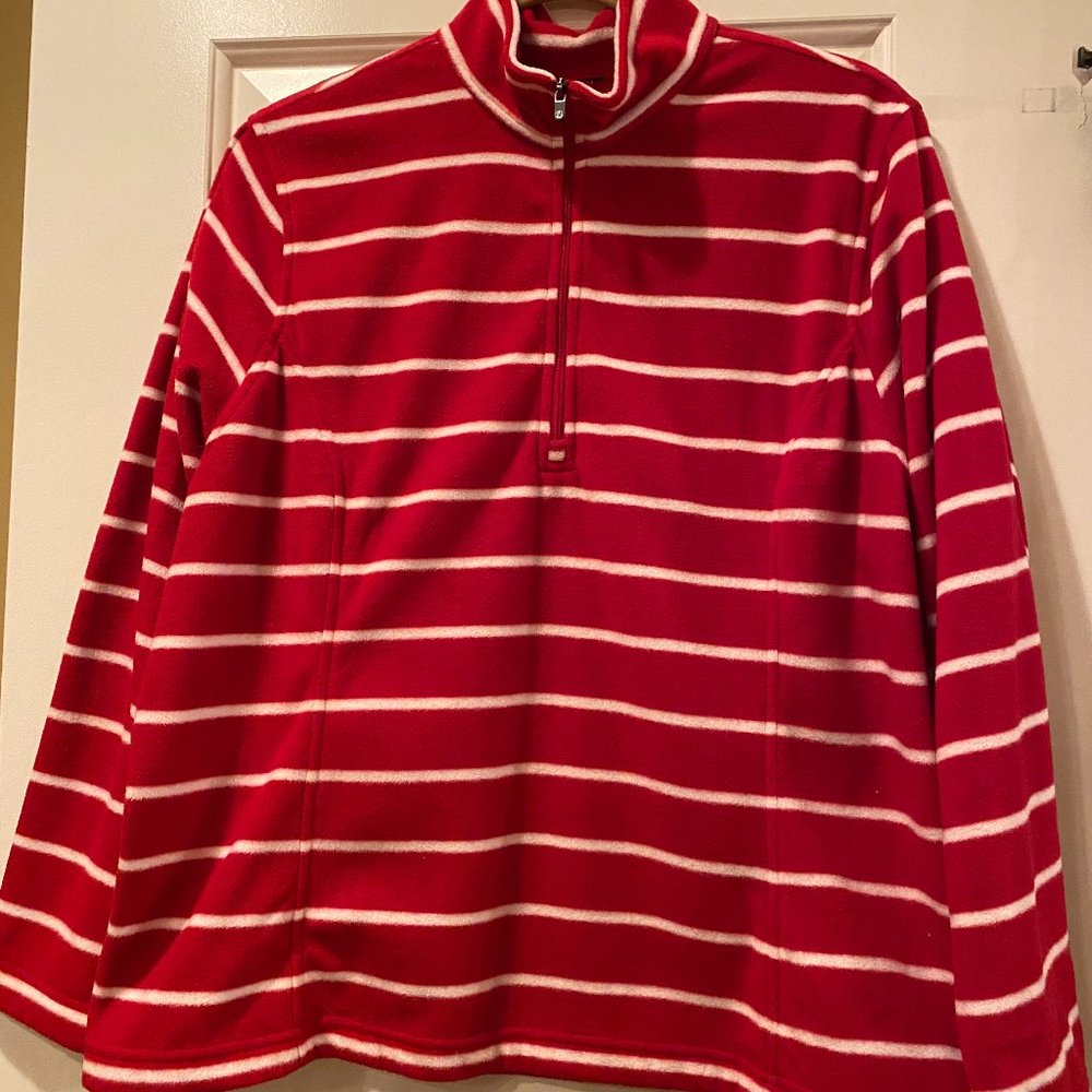 Lands' End Red and White Striped Quarter Zip Fleece
